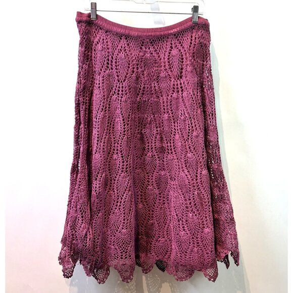 Womens Skirt Crochet 100% Cotton Burgandy Boho Fairycore Festival Lined OS - Picture 4 of 9